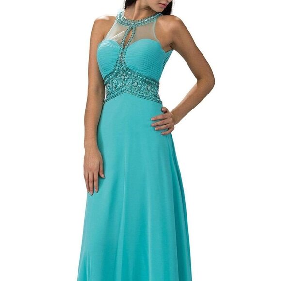 NWT Dancing Queen 9270 Chiffon Prom Dress Turquoise Size S - Picture 1 of 8